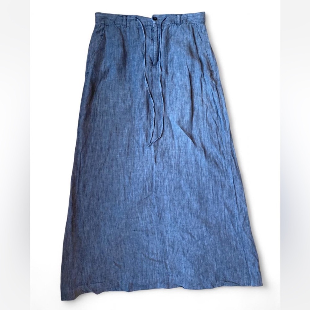 Vintage Zara 100% Linen Maxi Skirt in Denim Chambray Blue Size US 6 (Small)